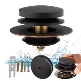 Artiwell Bronze Universal Tub Drain Tip Toe Tub Conversion Kit Assembly, 1-Hole Overflow Face Plate and Pop-Up Tub Stopper, Oil Rubbed Bronze Brass