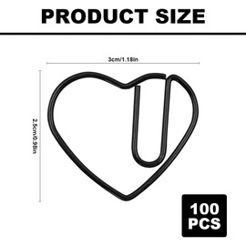 100Pcs Heart Paper Clips, Cute Metal Paperclips, Love Heart Shaped Paperclips, Stainless Steel Paper Clips for Bookmark Paper Document Sorting and Organizing