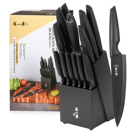 ZHANG XIAO QUAN SINCE 1628 15Pcs Kitchen Knife Set with Block,Knife Set with Sharpening Steel Dishwasher Safe Ergonomic Handle(Black)