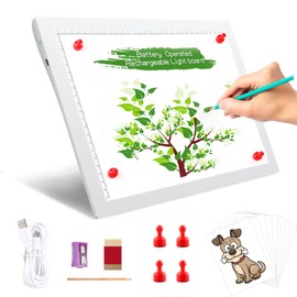 A4 Wireless Battery Powered Light Pad, TOHETO Tracing Light Box Dimmable Brightness Rechargeable LED Light Board Portable Cordless Copy Board for Artist Drawing Sketching X-ray Viewing (White)