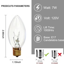 Oviejo C9 Clear Replacement Bulbs, 25 Pack C9 Christmas Incandescent Light Bulbs Fits in C9/E17 Intermediate Base, 7W Night Light Bulbs for Outdoor Christmas String Light