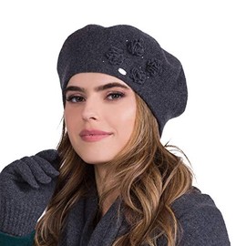 Kamea Women's Classic Winter Woolen Beret Ariel, Dark Grey,One Size