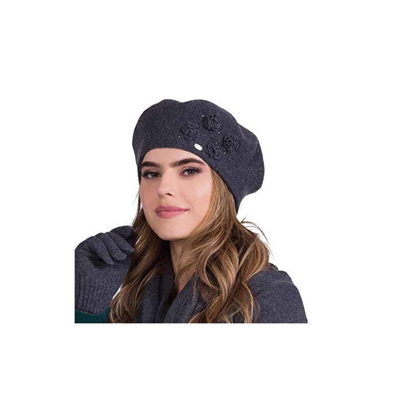 Kamea Women's Classic Winter Woolen Beret Ariel, Dark Grey,One Size