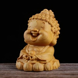 Mini Buddha Statue, Cute High Quality Natural Boxwood Carved Shaka Nyorai Statue, Soto Buddhist Zen Mediterranean Statue, Laughing Buddha, Buddhist Altar, Honzon, Amulet, Money Luck, Prosperous