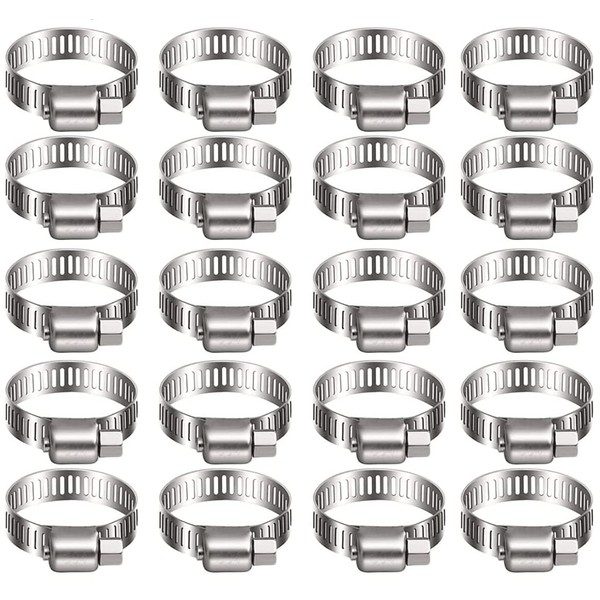 Litensh 10-16mm Stainless Steel Hose Clips, 20PCS Worm Gear Hose Clamps Pipe Clamp Jubilee Clips, Duct Clamp Fuel Line Clamp for Plumbing Automotive Pool Car Pond and Garden (10-16MM, 20PCS)