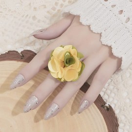 IMINI Large Flower Ring for Women Girls Open Statement Ring Floral Finger Band Engagement Promise Ring, Fabric, New