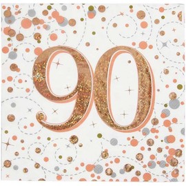 Age 90 Napkins Happy 90th Birthday Hologrphic Rose Gold Napkins Foil Shiny Recyclable Party Tableware
