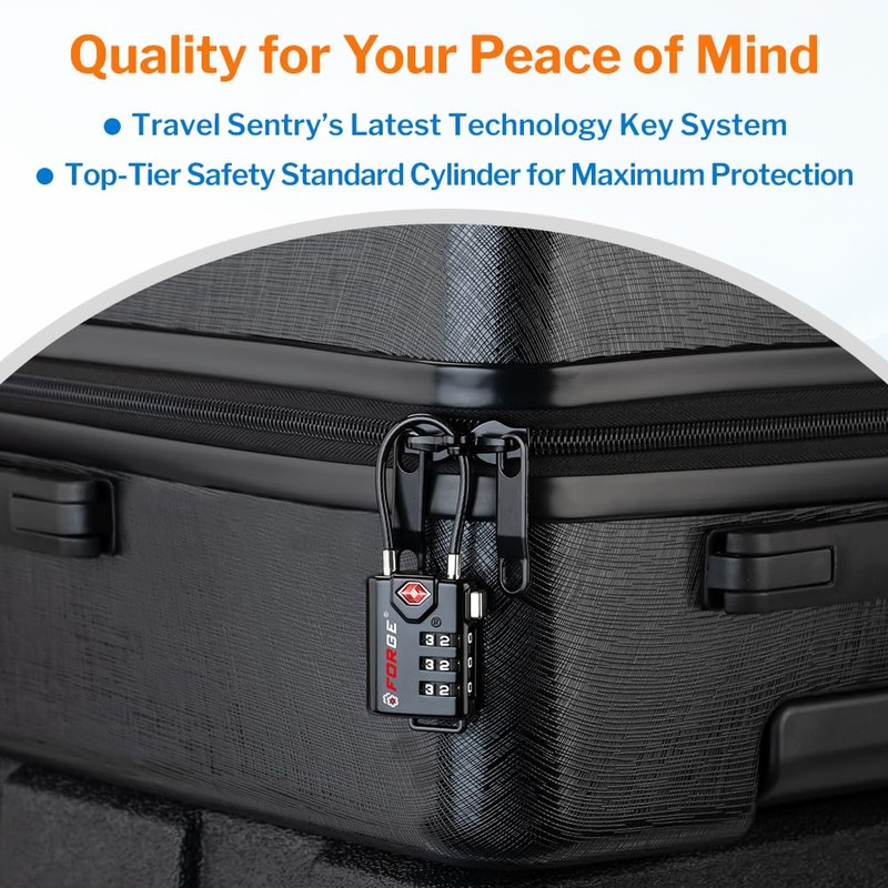 TSA Approved Cable Luggage Locks, Re-settable Combination with Alloy Body,