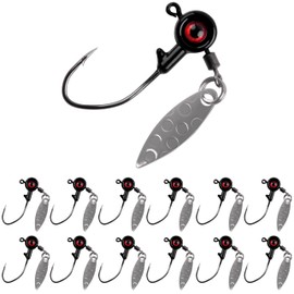Crappie Jig Head,12 peices Fishing Jig Head with 3D Eye Bass Fishing Crappie Trout Panfish Hook Lure Live Bait Plastic Freshwater 3/16oz Black