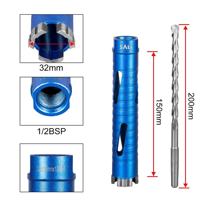 Diamond Core Drill Bit Set 32mm x 150mm Long Turbo