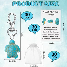 Haiabei 30Sets Positive Inspirational Turtle Gifts Blue Lucky Turtle Keychain Travel Turtle Keyring Turtles Greeting Card with Organza Bags for Employee Coworkers Appreciation Pocket Favors