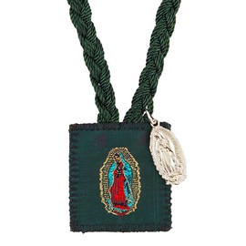 Needzo Green Nylon Cord Catholic Scapular Our Lady of Guadalupe with Stitched Edges, Traditional Christian Scapular Prayer Necklace for Men and Women, Religious Gifts for Loved Ones, 24 Inches