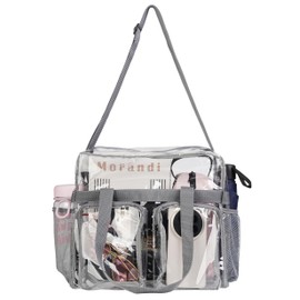 Clear Bags Stadium Approved Clear Tote Bag with Zipper Closure Crossbody Bag with Adjustable Strap(Grey)
