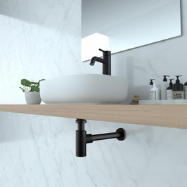 Maykoosh Elegant Escape Round Bottle Trap for Bathroom Sink Decorative Brass Round Bottle Trap, Bathroom Basin Sink Waste Drain, Matte Black Finish