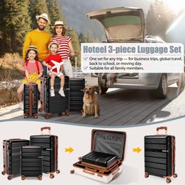 Hoteel Luggage Sets 3 Piece,(4-YEARS WARRANTY) ABS+PC Durable Lightweight Hard Shell Luggage Sets With TSA Lock For Travel,Business Trip, Suitcase Set 20 24 28 Inch, Black