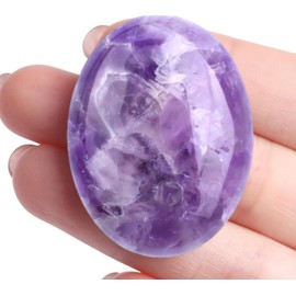 Viojrlly Amethyst Oval Stones Large Crystals Natural Stones Worry Stones Healing Crystals Gemstones Polished Palm Tree Reiki Energy Stone Yoga Meditation Decoration for Anxiety Relief