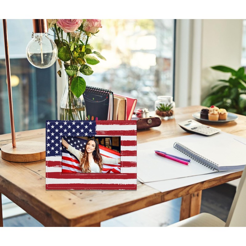 PETCEE American Flag Picture Frame Independence Day Wooden Photo Frame