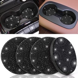 ToBeQueen Black Bling Car Cup Coasters, 4 Pack Crystal Rhinestone Bling Car Coaster Universal 2.75 Inch Anti-Slip Shockproof Car Cupholder Coaster Insert Auto Interior Accessories for Women, Black