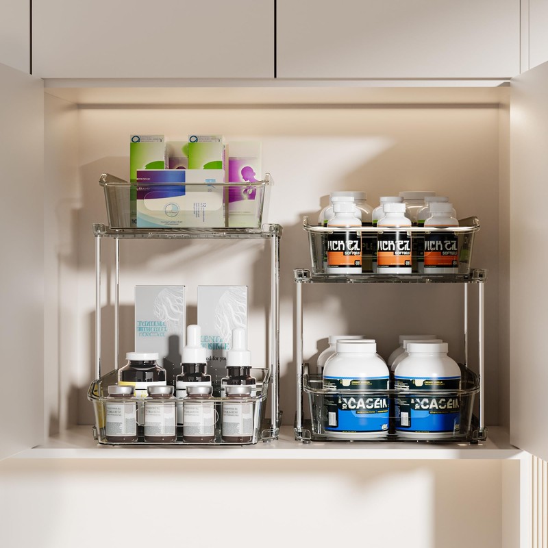 Delamu 2-Tier Under Sink Organizers and Storage, Multi-Purpose Stackable Bathroom