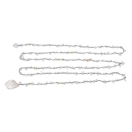 AeraVida Lariat Wrap Around Simulated Moonstone & Cultured Freshwater Pearl Long Multi-Wear Necklace | Necklace for Women | Stones Necklace for women