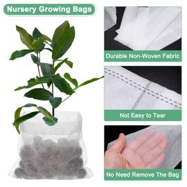 M METERXITY 400-Pack Nursery Growing Bags, 4.3" x 4.3" Non-Woven Plant Nursery Bags, Fabric Seeding Pots Pouch for Seed Starting/Soil Transplant/Home Garden Supply [White]