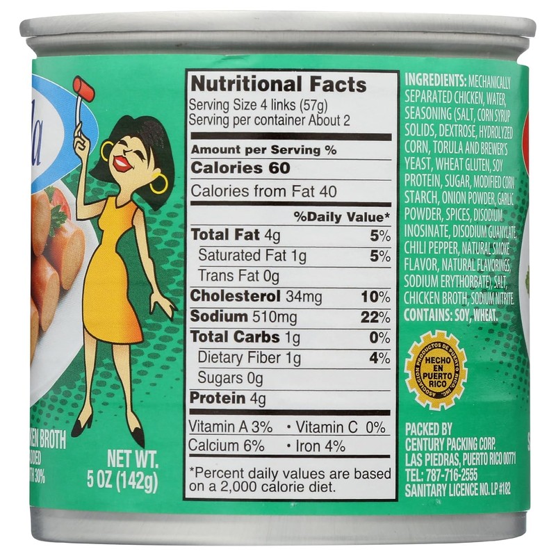 Carmela Chicken Vienna Sausage in Chicken Broth, Natural Smoke Flavor,