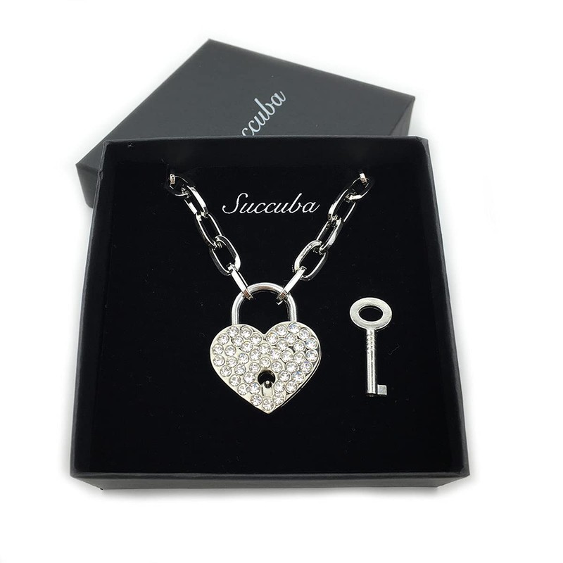 Succuba Padlock Necklace Chain Collar Choker with Two Keys and
