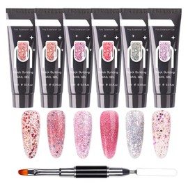 Kit Poly Nail Gel para Uñas - 7 Piezas de Extensión Rápida de Larga Duración - 6 Geles de 15ml - Arte de Uñas - Regalo para Mujeres (Paquete 7)