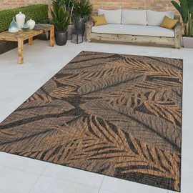 Paco Home Indoor and Outdoor Rug with Tropical Leaves in Black Brown, Size: 6'7" x 9'2"