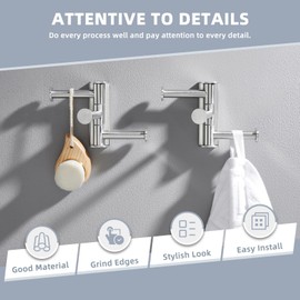 Suyar Swivel Robe Hooks 3 Arms, SUS 304 Stainless Steel Towel Hooks for Bathroom, Shower Coat Robe Hanger Wall Mounted, Brushed Nickel, 2 Pack