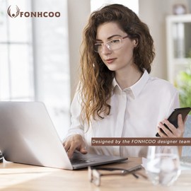 FONHCOO Reading Glasses for Women Men, Blue Light Blocking Reading Glasses Metal Half Frame Computer Readers Anti UV/Glare/Eyestrain (Gold 3.5)