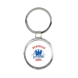 Acapulco Mexico : Gift Round Keychain Surfer Tropical Souvenir Travel