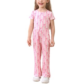 EASWEET Toddler Girls Rompers Bamboo Viscose Short Sleeve Wide Leg Jumpsuit Summer Outfit, Striped Bliss, 3T