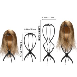YUNYU Adjustable Wig Stand 50cm Tall Plastic Display Head for Long Hair Foldable Pack of 2 Black