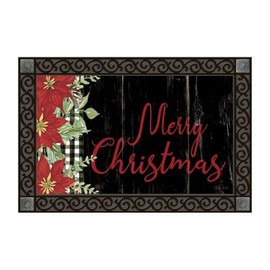 Studio M Merry Christmas - All Weather Interchangeable Doormat Insert - 30x18 Inch Eco-Friendly Recycled Rubber Backing - Poinsettias