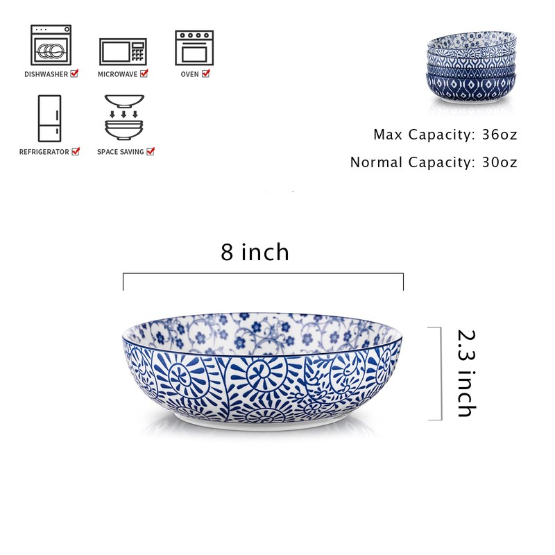 Selamica Ceramic 30 Ounce Pasta Bowls set of 4, 8