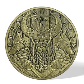 AtSKnSK Odin Coin Viking Valknut Coin Viking Odin Knot Challenge Coin Gift Viking Wolf Chip Medallion Nordic Mythology Amulet for Men (Odin Coin)