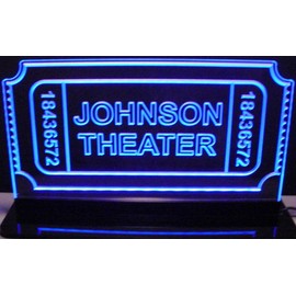 Movie Theater Ticket Sign Acrylic Lighted Edge Lit 11"-21" Desk, Ceiling, or Flat to Wall Model 15-30 LED Sign 9 Ft cord Light Up Plaque 10988 Made in the USA