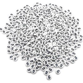 500PCS 4x7mm Acrylic Letter Beads G for Friendship Bracelets Jewelry Making, White Round Flat Acrylic with Black Alphabet Beads for DIY Crafts Bracelets Necklaces Key Chains Phone Lanyard