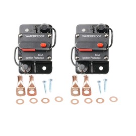 LEVANLIGHTING 2Pcs 60Amp Circuit Breaker DC 12V-48V with Inline Fuse Manual Reset Waterproof for Marine Boat Car Truck Solar Power Systems