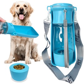 Botella de agua portátil para perros, botella de agua de viaje para perros 2 en 1 con recipiente de comida y dispensador de cuencos, a prueba de fugas, ligera, ideal para perros, paseos por