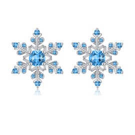 ZRU 925 Sterling Silver Blue Snowflake Stud Earrings for Women Christmas, Silver Snowflake Blue CZ Winter Xmas Studs Sparkly Snowflake Jewelry Christmas Earrings Gifts for Her Mum Daughter