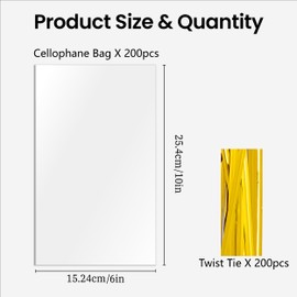 joybest 500 Pcs Clear Cellophane Bags, 6x10 Inches Plastic Treat Goodie Bags with Twist Ties for Small Gift Party Favors, Popcorn, Cookies, Candies