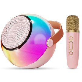 D25 Mini Karaoke Machine with Dazzling Lights and Wireless Microphones - Specification: Pink-1 Mics
