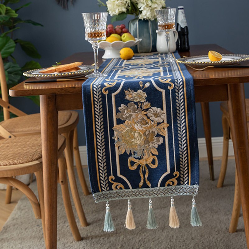 Tassel Floral Table Runner Floral Soft Decorative Chenille Dustproof Table