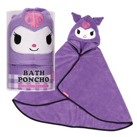 Skater BPO1-A Sanrio Water Absorption Quick-Drying Hooded Basponcho Kuromi Length 42.5 x Width 36.2 inches (108 x 92 cm)
