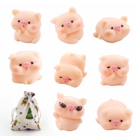 Meanju Pack of 8 Lucky Pig Figures and Fabric Bag Lucky Pigs Mini Lucky Charm Pig Lucky Pig New Year's Eve Lucky Charm Pig Lucky Charm Christmas