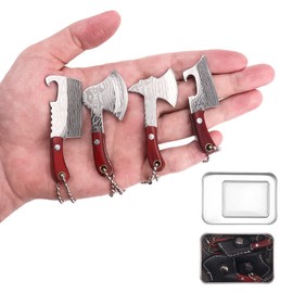 Ruksifg Mini knife Set 6pcs Damascus Chef Knives with Sheath Tiny Knife Cleaver for Package Box Cutter