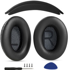 Ear Pads Cushions + Headband Replacement Earpads Compatible with Bose QuietComfort 45 QC45 35 QC35, QC35 ii Over-Ear Headphones Easy DIY Installation,Protein Leather Parts (Black Kit)