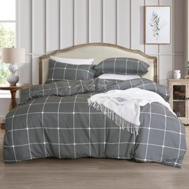 PHF Ultra Soft Plaid Pattern Duvet Cover King Size, Durable & Breathable Comforter Cover Set - All Season Comfort Grey Quilt Bedding Cover with 2 Pillowcases, Charcoal Grey
